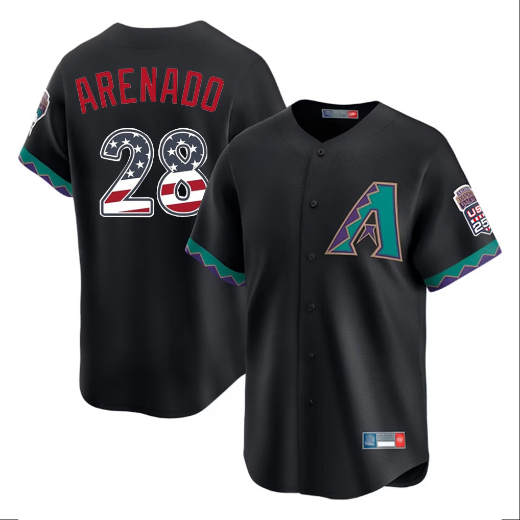 Arizona Diamondbacks #28 Nolan Arenado Player Black CLOTHIN USA 250 Fourth of July Home Game Stitched Jerseys