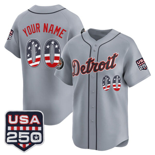 Custom Detroit Tigers Gray CLOTHIN USA 250 Fourth of July Vapor Premier Limited Jersey ¨C All Stitched