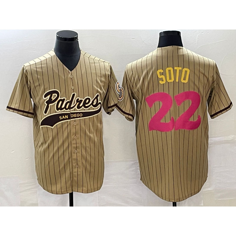 San Diego Padres #22 Juan Soto Tan CLOTHIN Pinstripe 2023 City Connect Cool Base Stitched Jersey