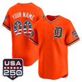 Custom Detroit Tigers Orange CLOTHIN USA 250 Fourth of July Vapor Premier Limited Jersey ¨C All Stitched