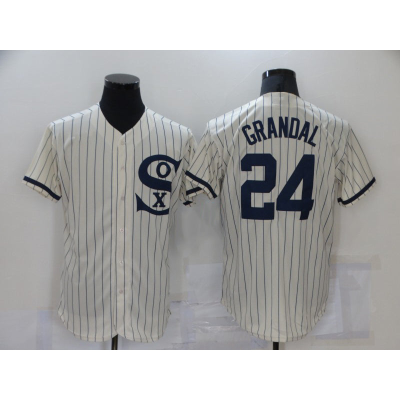 Chicago White Sox #24 Yasmani Grandal 2021 Cream CLOTHIN Navy Field of Dreams Name Flex Base Stitched Jersey