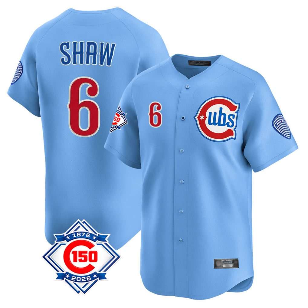 Chicago Cubs #6 Matt Shaw Player Light Blue CLOTHIN 150th Anniversary Limited Home Stitched Jerseys