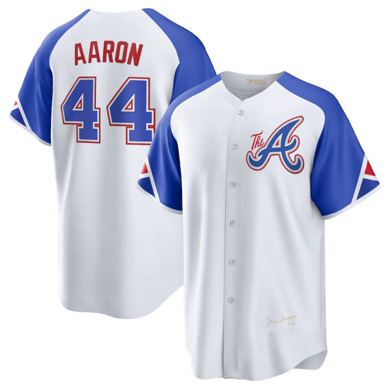 Atlanta Braves #44 Hank Aaron White CLOTHIN 2023 City Connect Cool Base Stitched Jersey