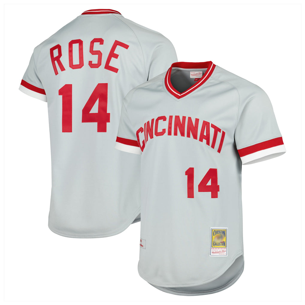 Cincinnati Reds #14 Pete Rose Player Gray CLOTHIN Mitchell & Ness Throwback Cooperstown Mesh T-shirt Game Stitched Jerseys