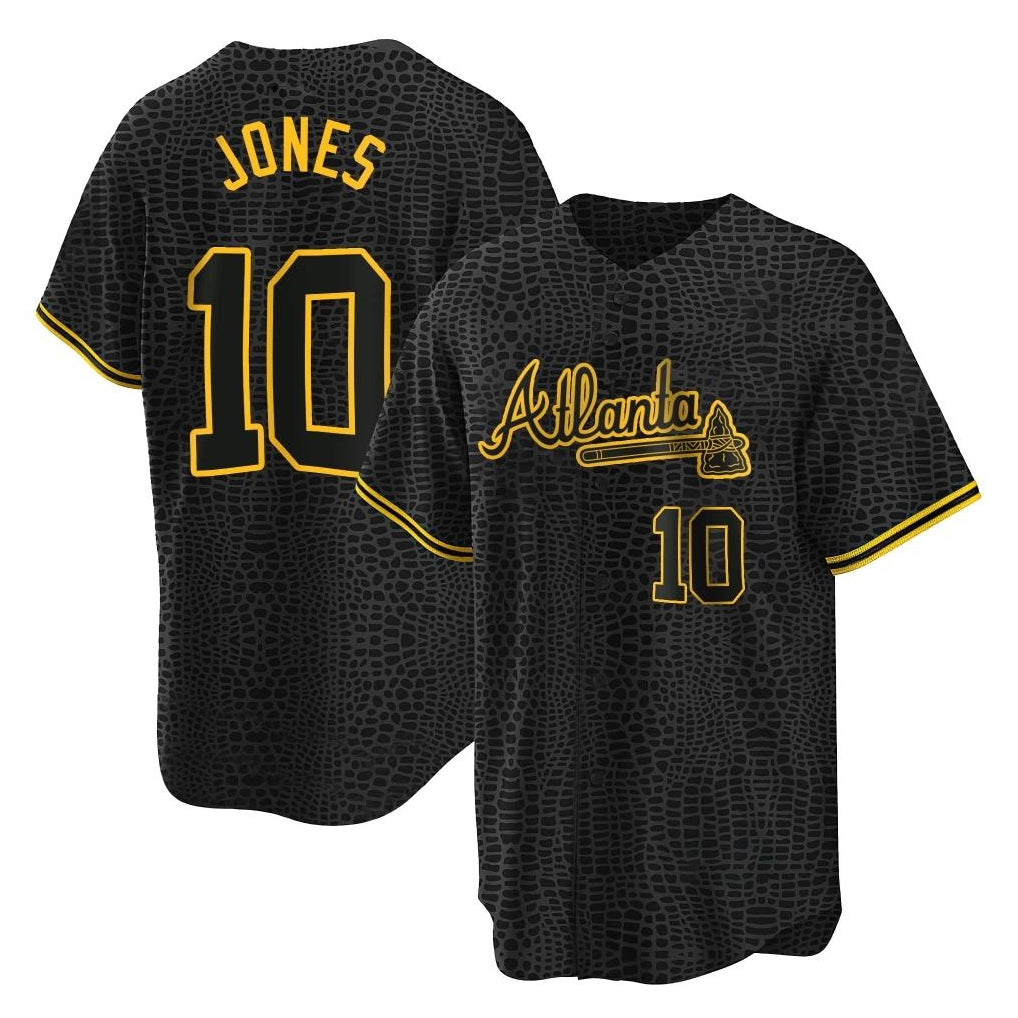 Atlanta Braves #10 Chipper Jones Player Black CLOTHIN Snake Skin City Home Game Stitched Jerseys