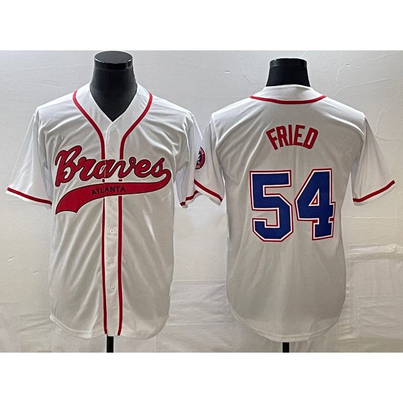 Atlanta Braves #54 Max Fried White CLOTHIN Cool Base With Patch Stitched Jersey