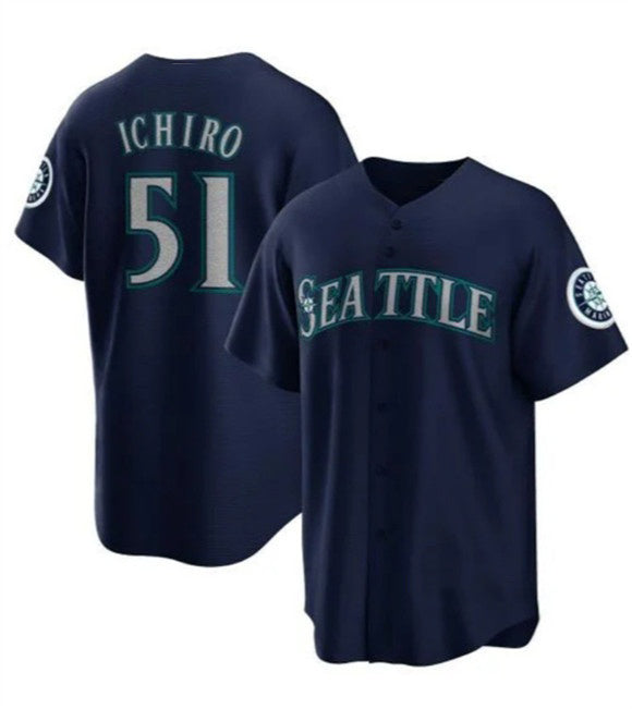 Seattle Mariners #51 Ichiro Suzuki Navy CLOTHIN Cool Base Stitched Jersey