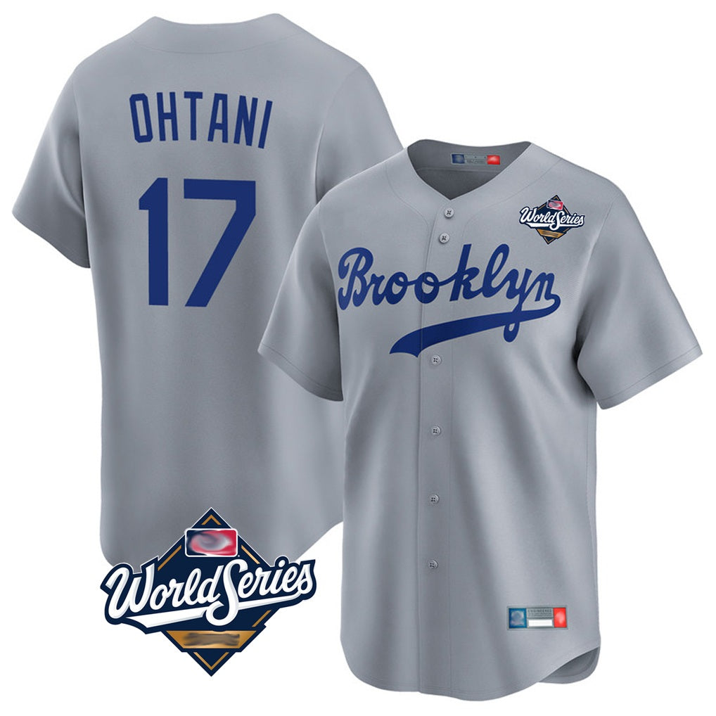 Los Angeles Dodgers #17 Shohei Ohtani Player Gray CLOTHIN World Series Game Limited Home Stitched Jerseys