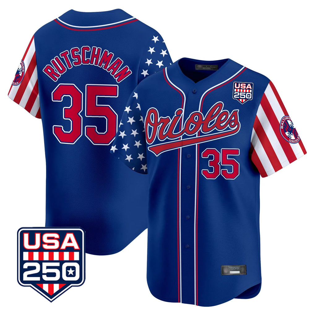 Baltimore Orioles #35 Adley Rutschman Player Royal CLOTHIN USA 250 Independence Day Vapor Premier Limited Home Game Stitched Jerseys