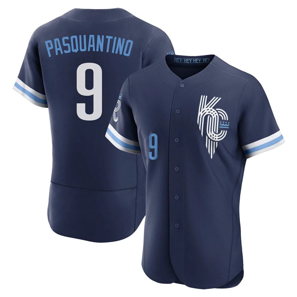 Kansas City Royals #9 Vinnie Pasquantino Player Navy CLOTHIN City Connect Limited Elite Home Stitched Jerseys