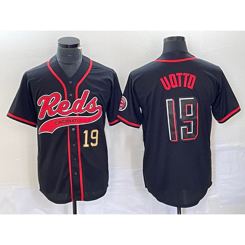 Cincinnati Reds #19 Joey Votto Number Black CLOTHIN 2023 City Connect Cool Base Stitched Jerseys