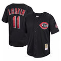 Cincinnati Reds #11 Barry Larkin Player Black CLOTHIN Mitchell & Ness Throwback Cooperstown Mesh Game Stitched Jerseys
