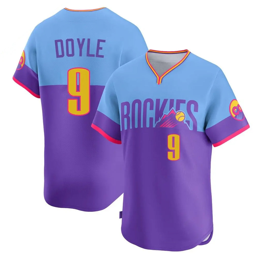 Colorado Rockies #9 Brenton Doyle Player Purple-Light Blue CLOTHIN City Connect Limited Home T-shirt Stitched Jerseys