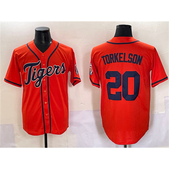 Detroit Tigers #20 Spencer Torkelson Orange CLOTHIN With Patch Cool Base Stitched Jersey