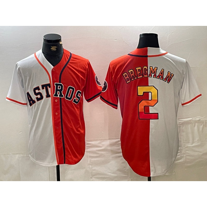 Houston Astros #2 Alex Bregman White Orange CLOTHIN Split Stitched Jersey 2