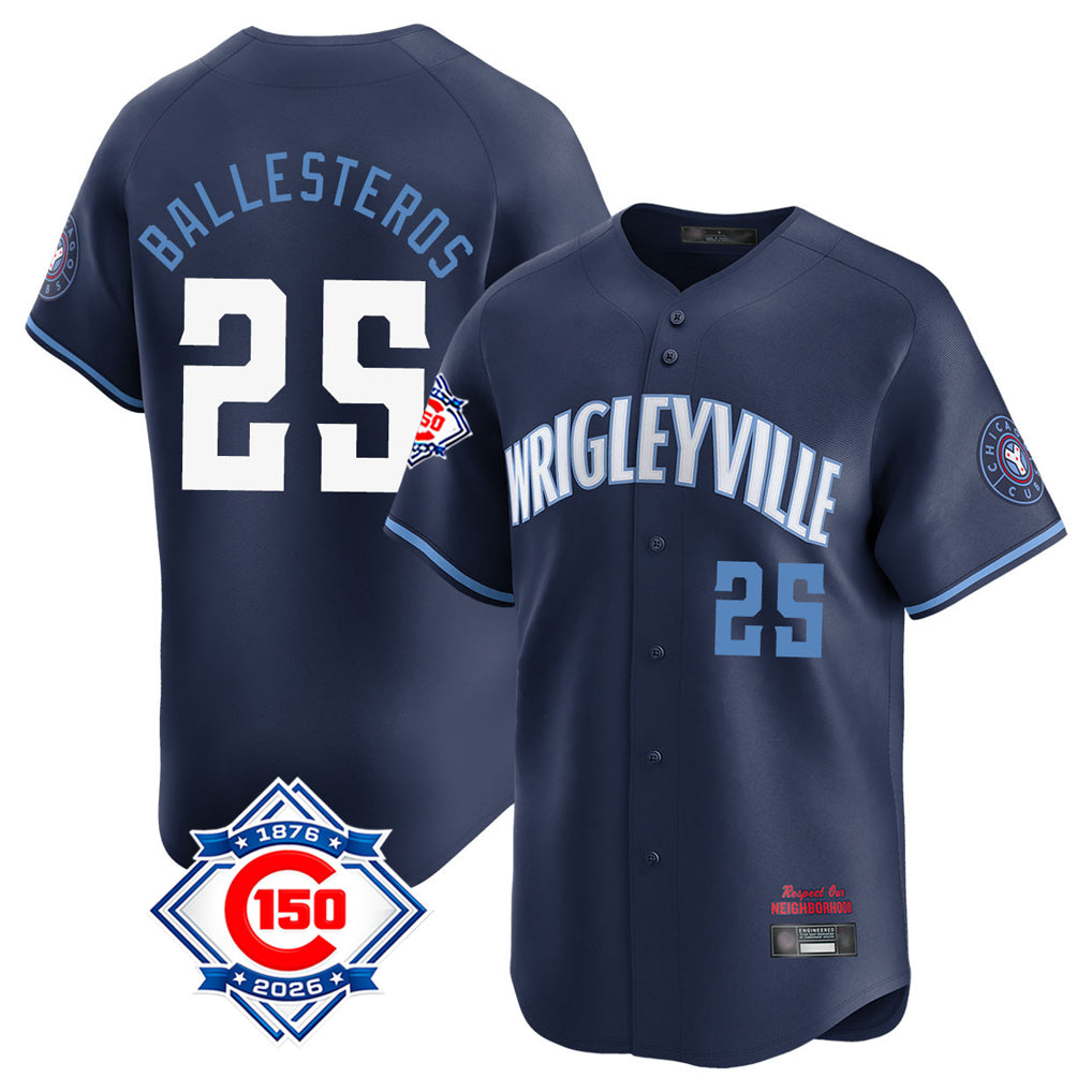 Chicago Cubs #25 Moises Ballesteros Player Navy CLOTHIN City Connect 150th Anniversary Limited Home Stitched Jerseys