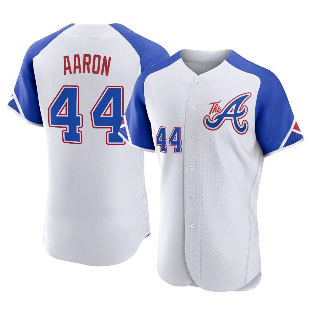 Atlanta Braves #44 Hank Aaron Player White CLOTHIN City Connect Limited Elite Home Game Stitched Jerseys