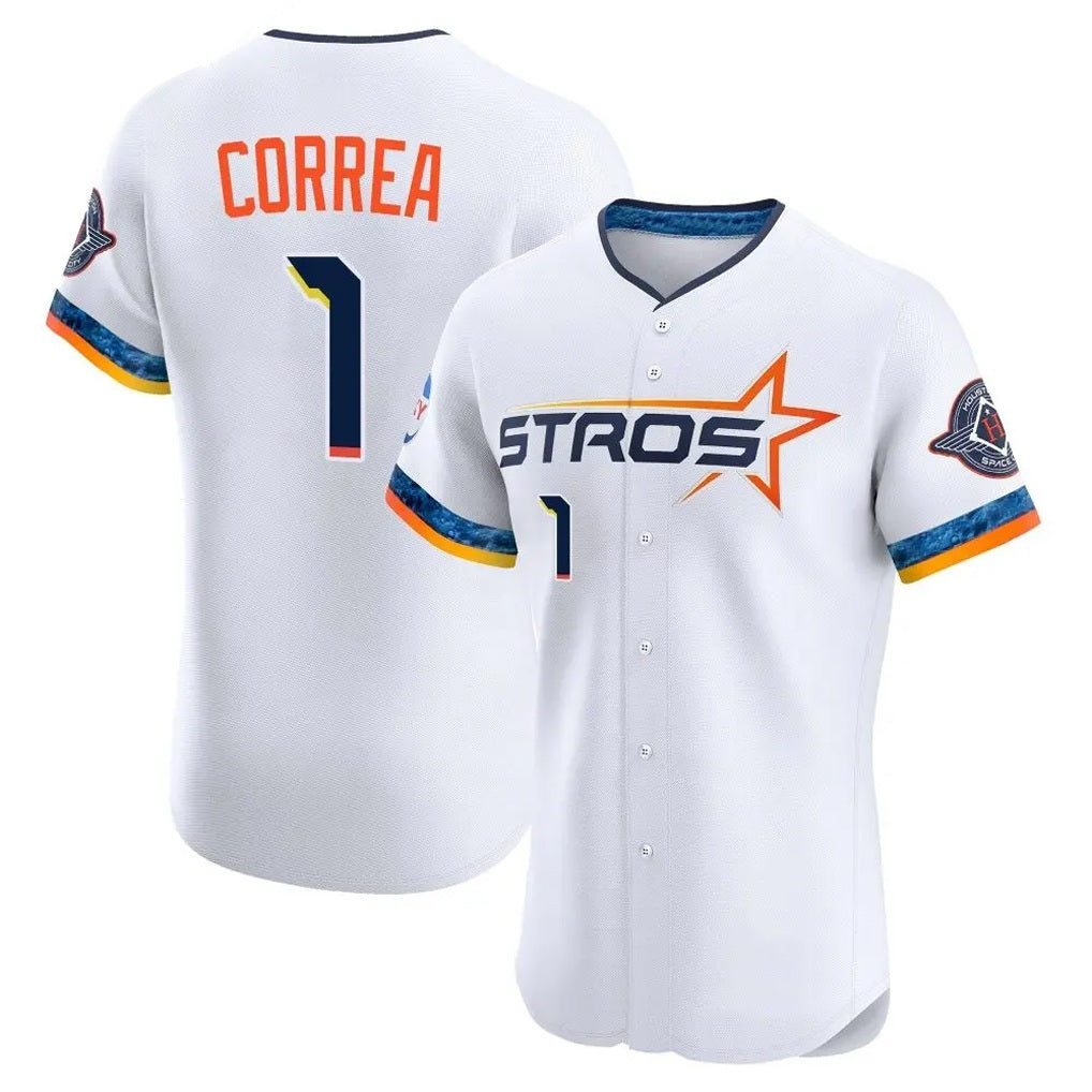 Houston Astros #1 Carlos Correa Player White CLOTHIN City Connect Limited Elite Home Stitched Jerseys