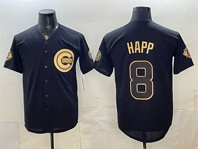 Chicago Cubs #8 lan Happ Black Gold CLOTHIN 150th Anniversary Patch Stitched Jersey