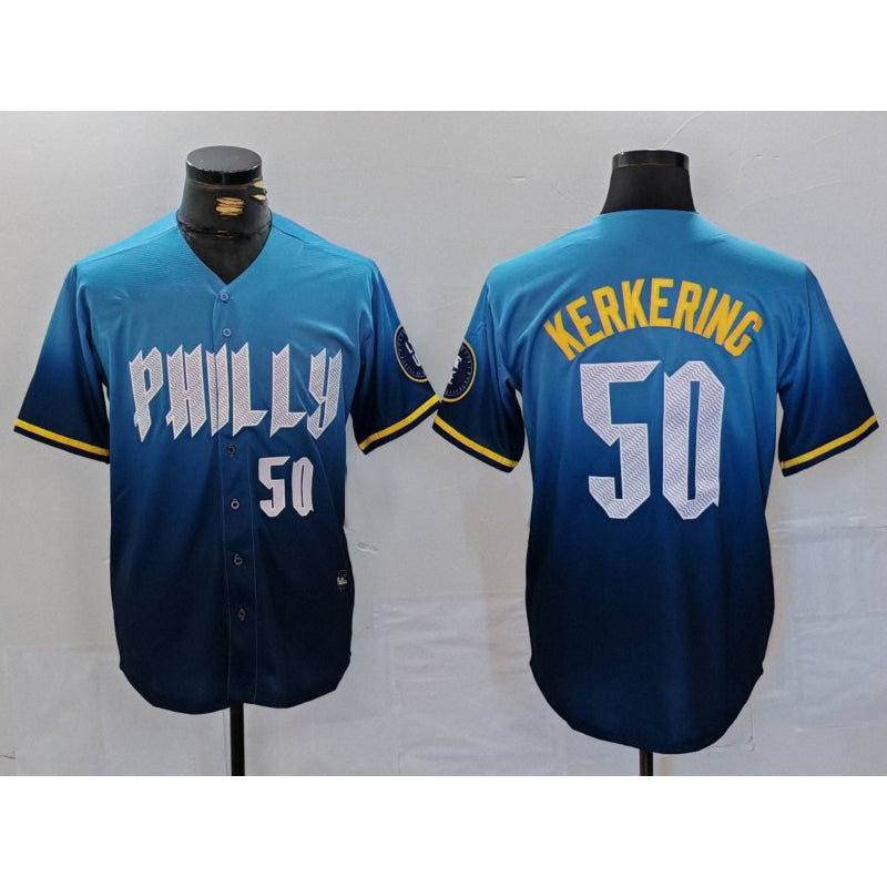 Philadelphia Phillies #50 Orion Kerkering Number Blue CLOTHIN 2024 City Connect Limited Stitched Jersey