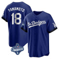 Los Angeles Dodgers #18 Yoshinobu Yamamoto Player Royal CLOTHIN World Series Meet City Connect Home Game Stitched Jerseys