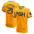 Pittsburgh Pirates #21 Roberto Clemente Gold CLOTHIN City Connect Elite Player Jersey