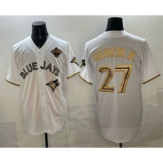 Toronto Blue Jays #27 Vladimir Guerrero Jr White Gold CLOTHIN 2025 American League Champions Limited Stitched Jersey