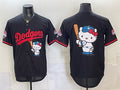 Los Angeles Dodgers Team Big Logo Black CLOTHIN Hello Kitty Night 2025 World Series Champions Patch Stitched Jersey