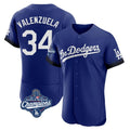 Los Angeles Dodgers #34 Fernando Valenzuela Player Royal CLOTHIN World Series Meet City Connect Elite Home Stitched Jerseys
