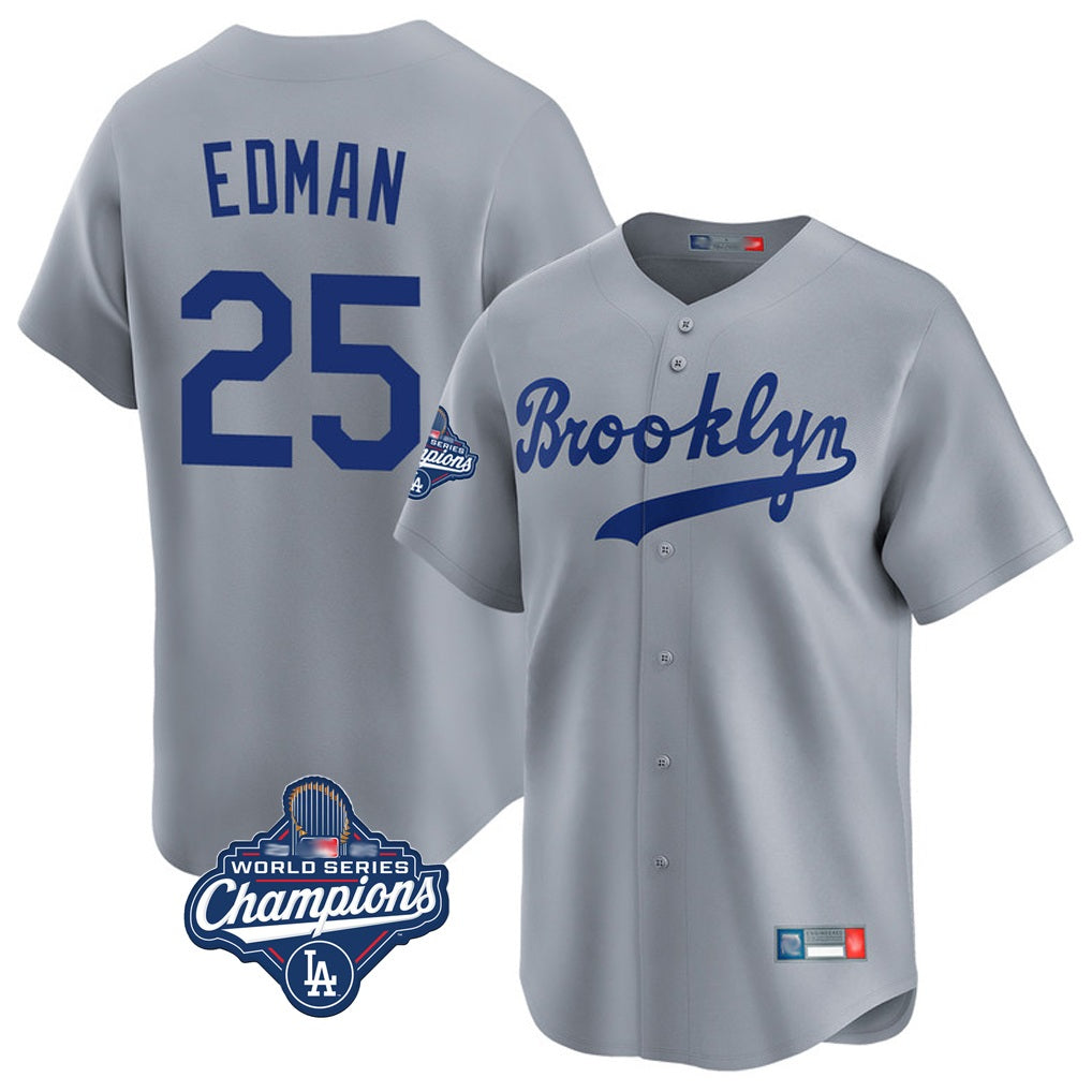 Los Angeles Dodgers #25 Tommy Edman Player Gray CLOTHIN World Series Meet Game Limited Home Stitched Jerseys