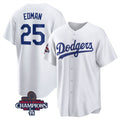Los Angeles Dodgers #25 Tommy Edman White CLOTHIN 2024 World Series Champions Cool Base Stitched Jersey