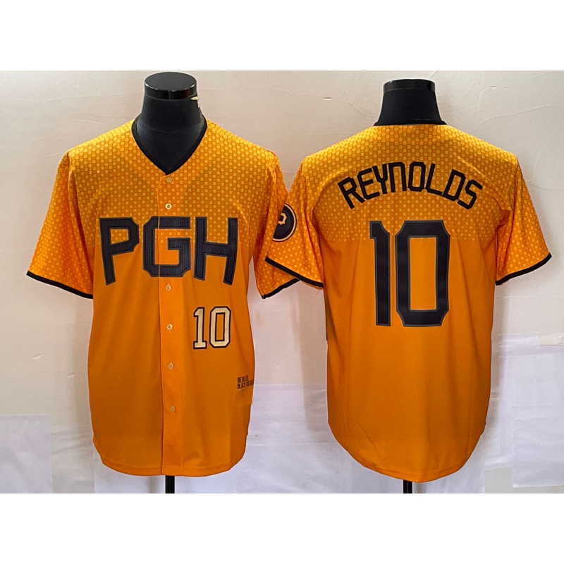 Pittsburgh Pirates #10 Bryan Reynolds Number Gold CLOTHIN 2023 City Connect Stitched Jersey