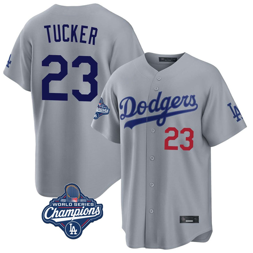 Los Angeles Dodgers #23 Kyle Tucker Player Gray CLOTHIN World Series Meet Game Home Stitched Jerseys