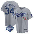 Los Angeles Dodgers #34 Fernando Valenzuela Player Gray CLOTHIN World Series Meet Game Home Stitched Jerseys