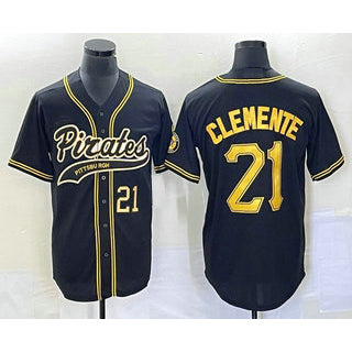 ittsburgh Pirates #21 Roberto Clemente Number Black CLOTHIN Cool Base Stitched Jersey