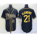ittsburgh Pirates #21 Roberto Clemente Number Black CLOTHIN Cool Base Stitched Jersey