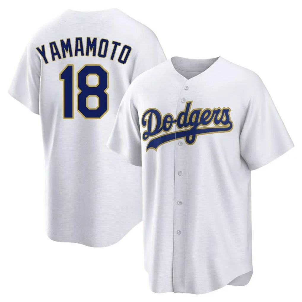 Los Angeles Dodgers #18 Yoshinobu Yamamoto Player Gold White CLOTHIN 2026 Collection Stadium Game Stitched Jerseys