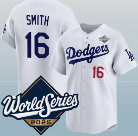Los Angeles Dodgers #16 Will Smith White CLOTHIN 2025 World Series Home Limited Stitched Jersey