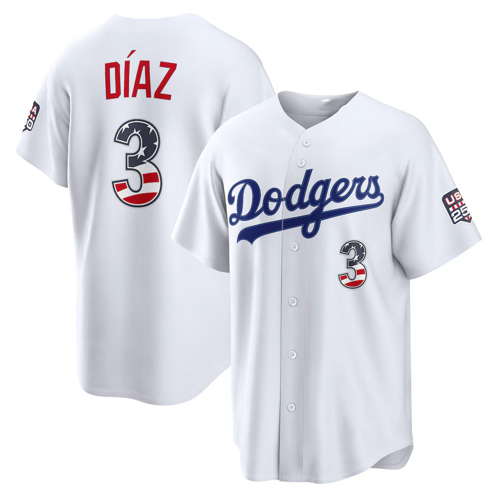 Los Angeles Dodgers #3 Edwin D¨ªaz USA 250 Fourth of July Home Stadium Jersey - White CLOTHIN