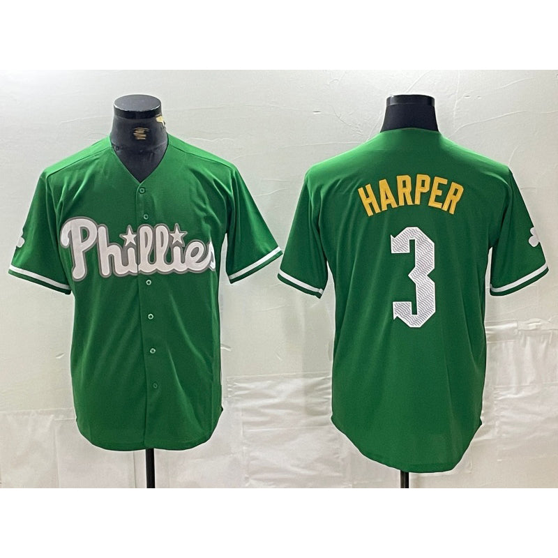 Philadelphia Phillies #3 Bryce Harper Green CLOTHIN 2024 City Connect Stitched Jersey