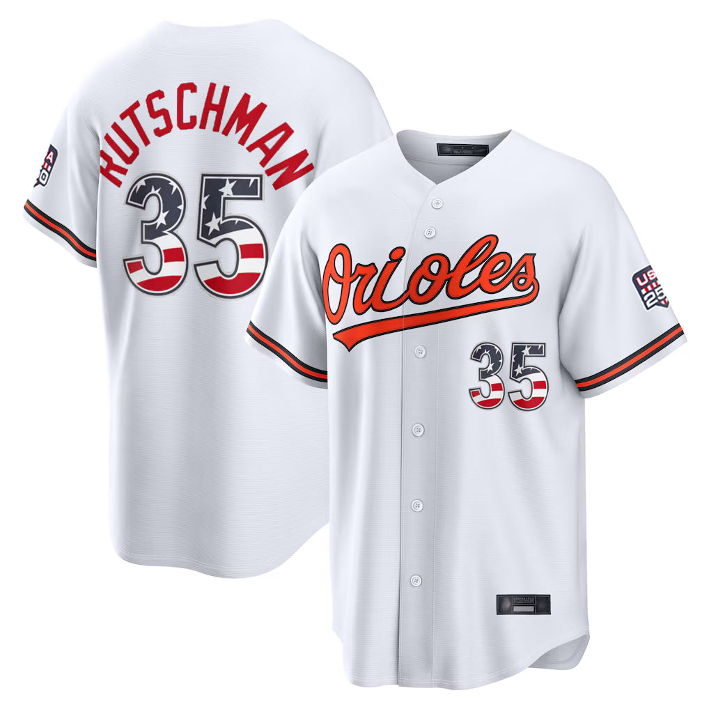 Baltimore Orioles #35 Adley Rutschman Player White CLOTHIN USA 250 Fourth of July Home Game Stitched Jerseys