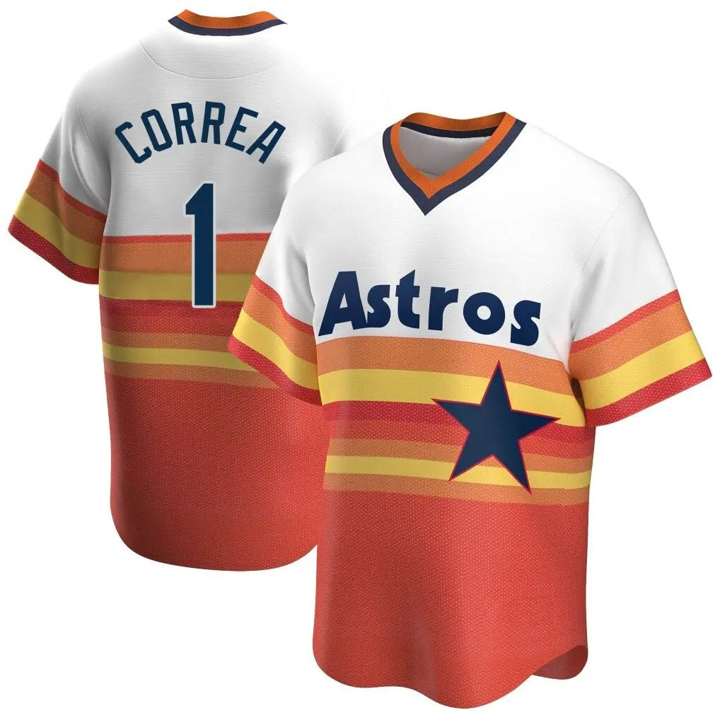 Houston Astros #1 Carlos Correa Player Rainbow Cooperstown Collection CLOTHIN T-shirt Stitched Jerseys
