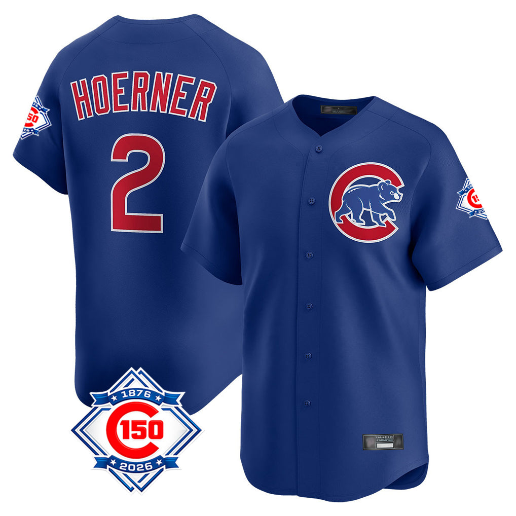 Chicago Cubs #2 Nico Hoerner Player Royal CLOTHIN 150th Anniversary Limited Home Stitched Jerseys