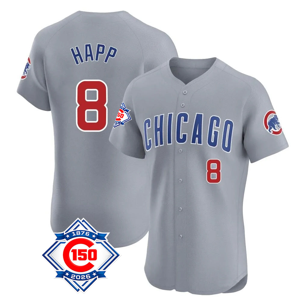 Chicago Cubs #8 Ian Happ Player Gray CLOTHIN Road 150th Anniversary Limited Elite Home Stitched Jerseys