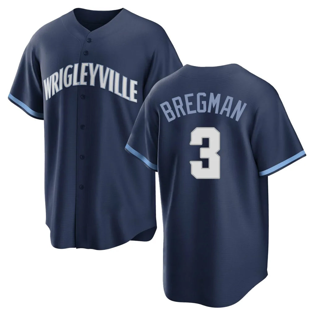 Chicago Cubs #3 Alex Bregman Player Navy CLOTHIN City Connect Home Game Stitched Jerseys