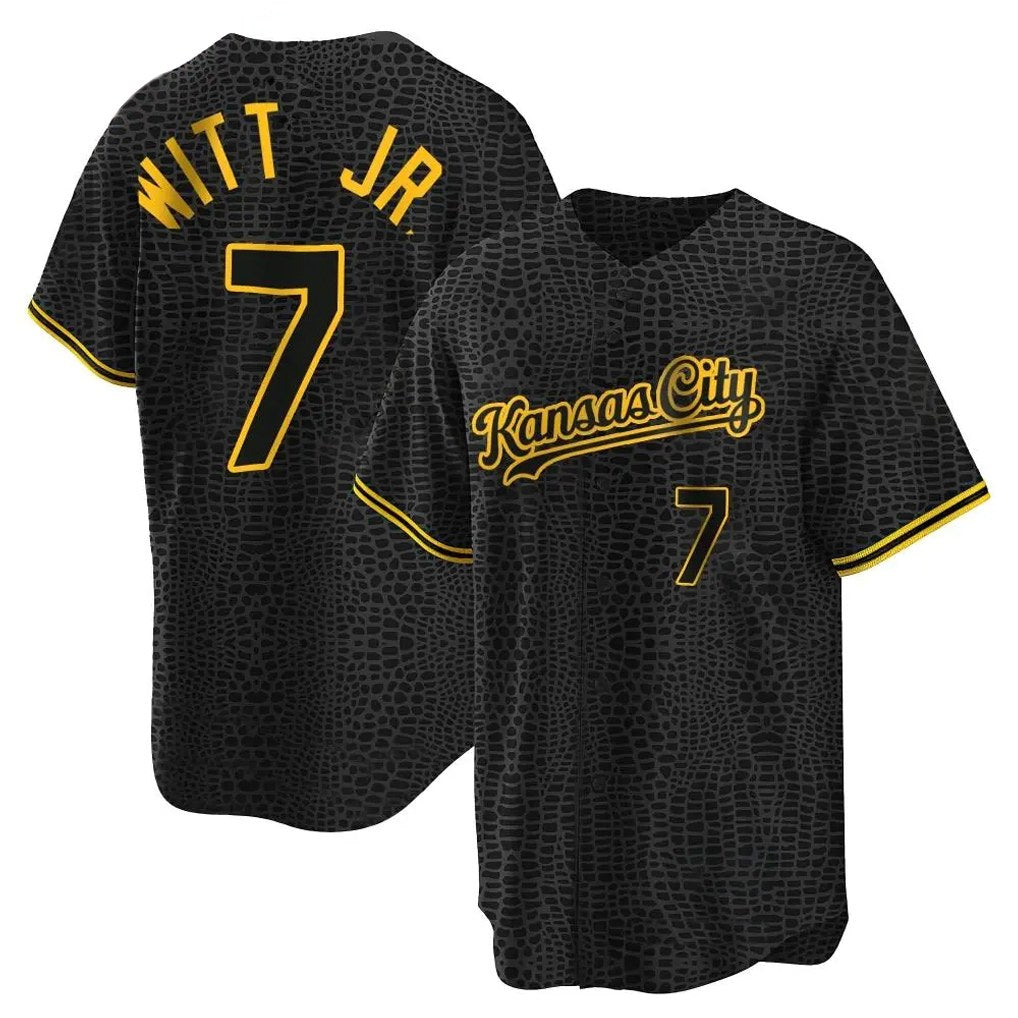 Kansas City Royals #7 Bobby Witt Jr. Player Black CLOTHIN Snake Skin City Game Stitched Jerseys