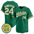 Oakland Athletics #24 Rickey Henderson Green CLOTHIN 2024 Limited With Rickey Henderson Patch Stitched Jersey