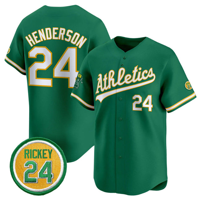 Oakland Athletics #24 Rickey Henderson Green CLOTHIN 2024 Limited With Rickey Henderson Patch Stitched Jersey