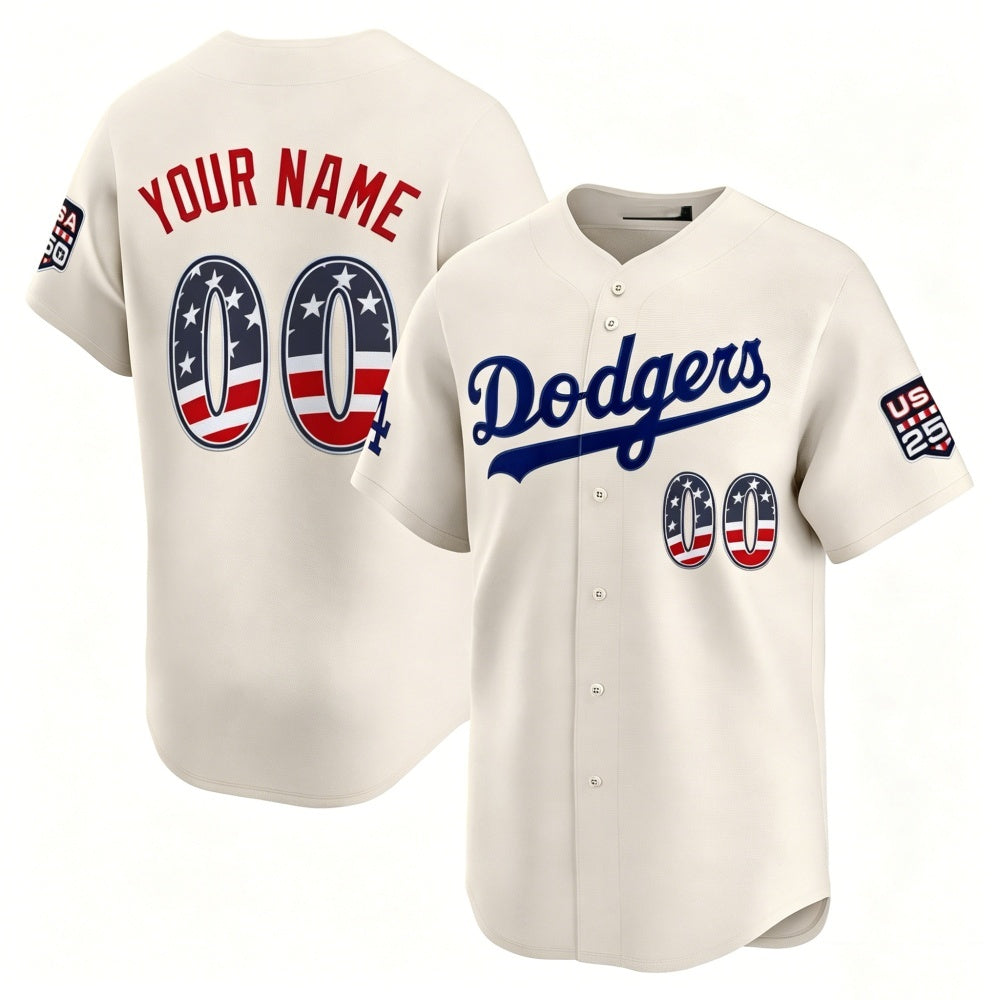 Custom Los Angeles Dodgers Cream CLOTHIN USA 250 Fourth of July Limited Stitched Jersey