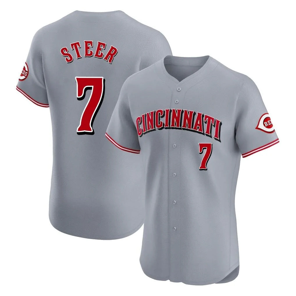 Cincinnati Reds #7 Spencer Steer Player Gray CLOTHIN Limited Elite Home Stitched Jerseys
